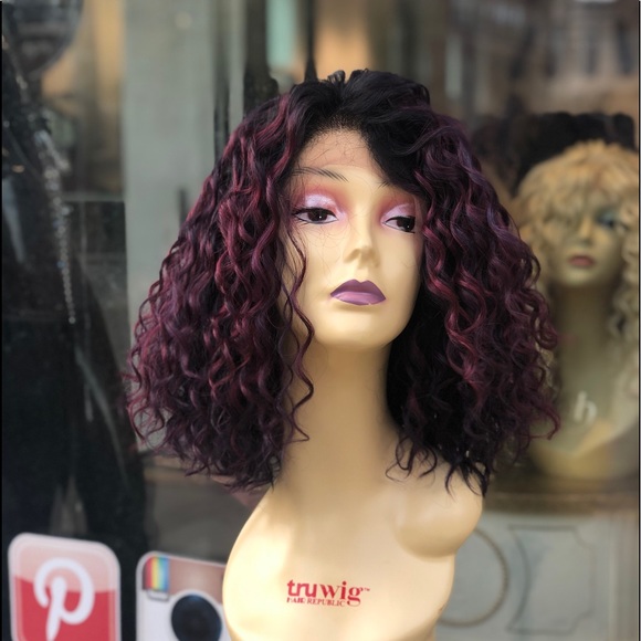 Short spiral curly bob Lacefront wig 2020 purple main image 5